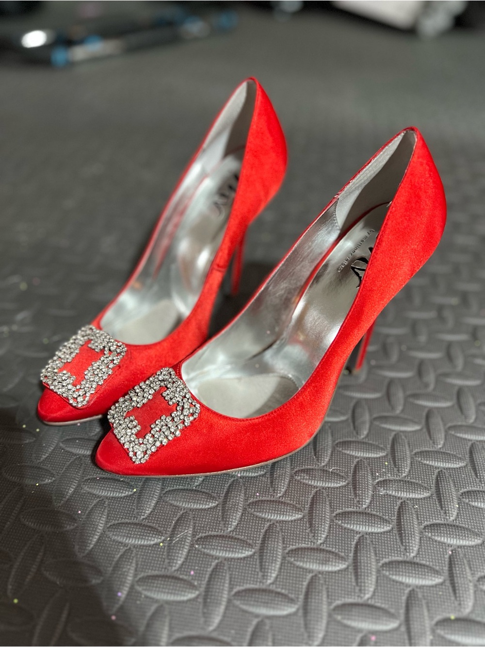 Red Embellished Pointed-Toe High Heels - Women's Pumps